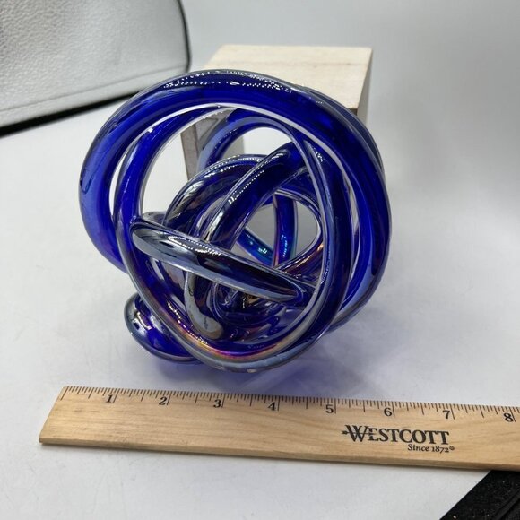 Hand Blown Dark Blue/Glossy "Tangled Knot" Abstract Art Glass Sculpture Paperwei - Picture 8 of 10